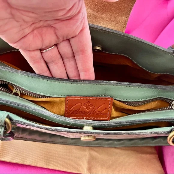 Patricia Nash Green Western Floral Embossed Leather Handbag New - Picture 7 of 8